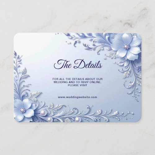 Blue Ornate Flowers with Pearls Detail Enclosure Card