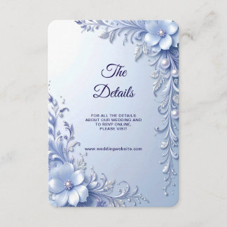 Blue Ornate Flowers with Pearls Detail Enclosure Card