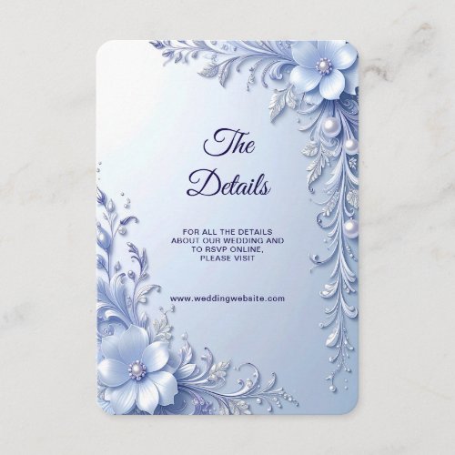 Blue Ornate Flowers with Pearls Detail Enclosure Card