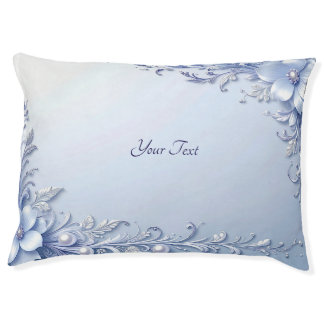 Blue Ornate Flowers with Pearls Dog Bed