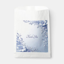 Blue Ornate Flowers with Pearls Favor Bag