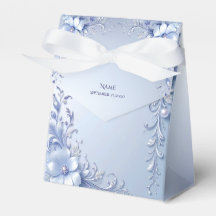 Blue Ornate Flowers with Pearls Favor Box
