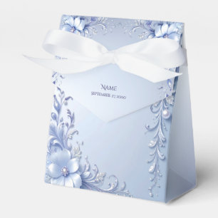 Blue Ornate Flowers with Pearls Favor Box