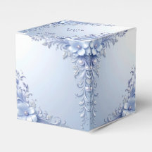 Blue Ornate Flowers with Pearls Favor Box