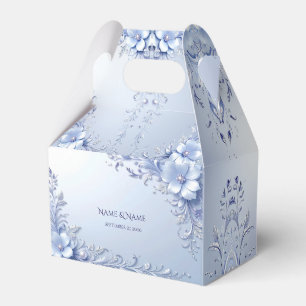 Blue Ornate Flowers with Pearls Favor Box