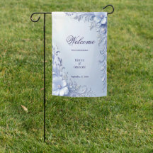 Blue Ornate Flowers with Pearls Garden Flag