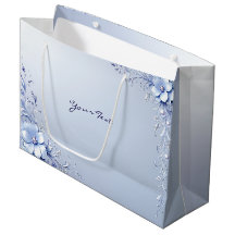 Blue Ornate Flowers with Pearls Gift Bag
