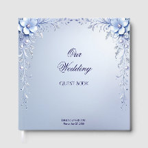 Blue Ornate Flowers with Pearls Guest Book