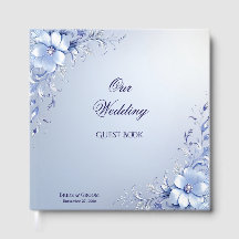 Blue Ornate Flowers with Pearls Guest Book