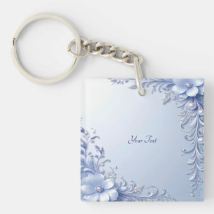 Blue Ornate Flowers with Pearls Keychain