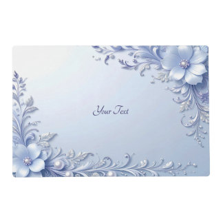 Blue Ornate Flowers with Pearls Laminated Placemat