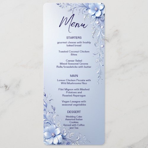 Blue Ornate Flowers with Pearls Menu