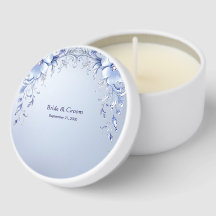 Blue Ornate Flowers with Pearls Mini Candle Favors