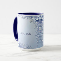 Blue Ornate Flowers with Pearls Mug