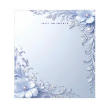 Blue Ornate Flowers with Pearls Notepad