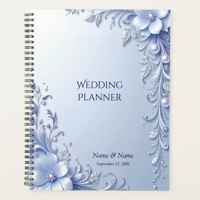 Blue Ornate Flowers with Pearls Planner (Front)