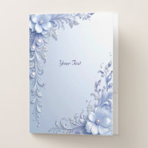 Blue Ornate Flowers with Pearls Pocket Folder