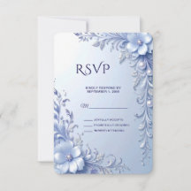 Blue Ornate Flowers with Pearls RSVP Card