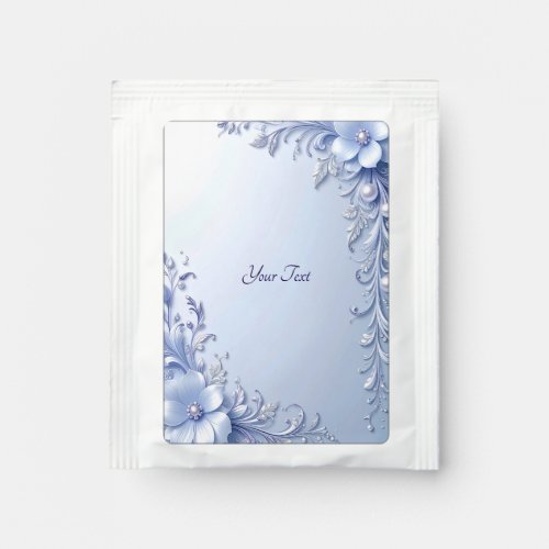 Blue Ornate Flowers with Pearls Tea Bag Drink Mix