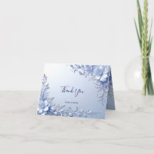 Blue Ornate Flowers with Pearls Thank You Card