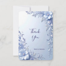 Blue Ornate Flowers with Pearls Thank You Card