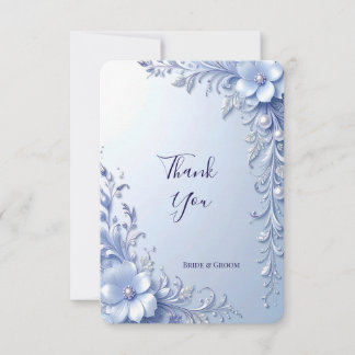 Blue Ornate Flowers with Pearls Thank You Card