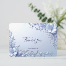 Blue Ornate Flowers with Pearls Thank You Card