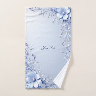 Blue Ornate Flowers with Pearls Towel Set