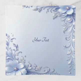Blue Ornate Flowers with Pearls Trinket Tray
