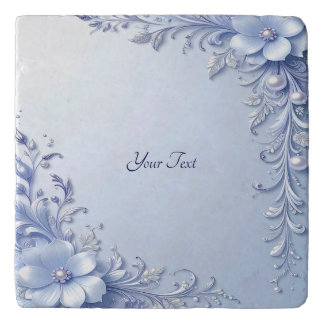 Blue Ornate Flowers with Pearls Trivet