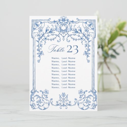 Blue Ornate Grace Bohemian Boho Seating Chart Card