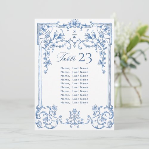 Blue Ornate Grace Bohemian Seating Chart Card