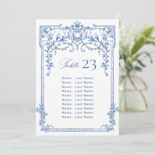 Blue Ornate Grace Bohemian Seating Chart Card