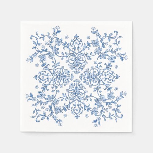 Blue Ornate Grace Victorian Boho Floral Wedding Napkins