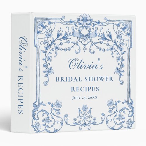 Blue Ornate Grace Victorian Floral Bridal Shower 3 Ring Binder