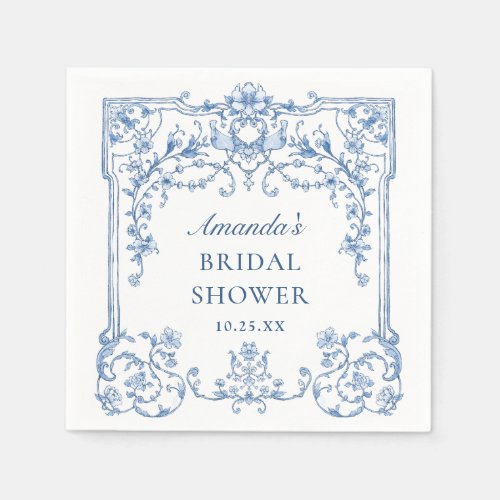 Blue Ornate Grace Victorian Floral Bridal Shower Napkins