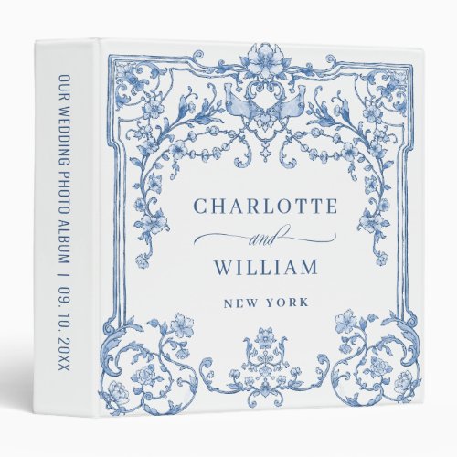 Blue Ornate Grace Victorian Wedding photo album 3 Ring Binder