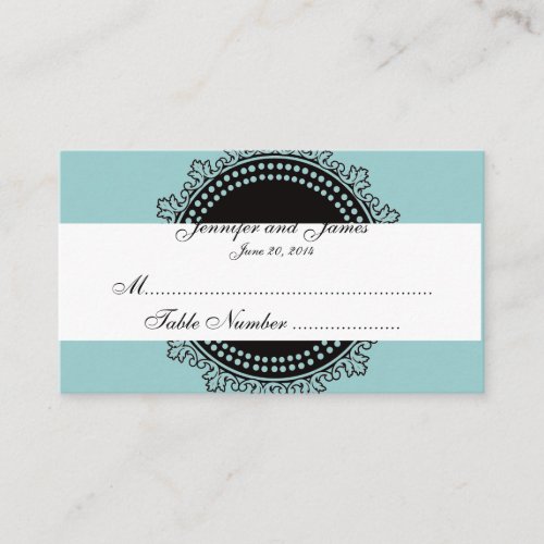 Blue Ornate Monogram Wedding Place Card Business Cards