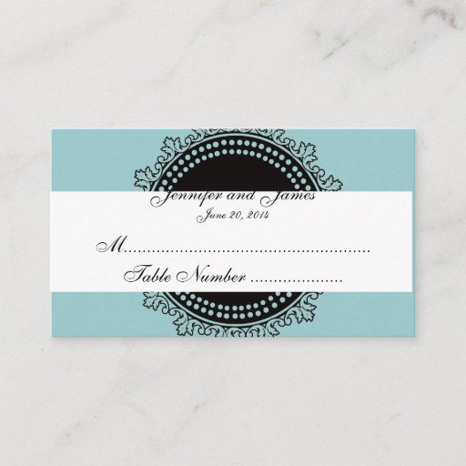 Customizable Blue Ornate Monogram Wedding Place Card Business Cards