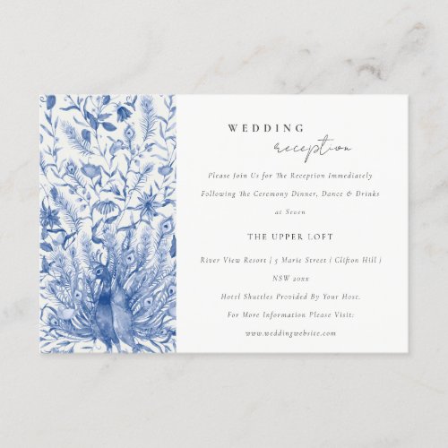 Blue Ornate Watercolor Peacock Wedding Reception Enclosure Card