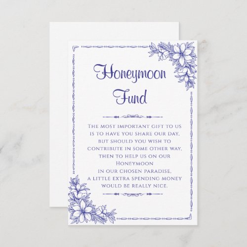 Blue Ornate Wedding Honeymoon Fund Enclosure Card
