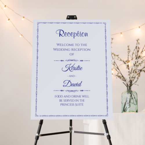 Blue Ornate Wedding Reception Welcome Foam Board