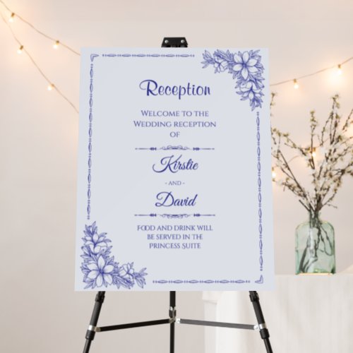 Blue Ornate Wedding Reception Welcome Foam Board