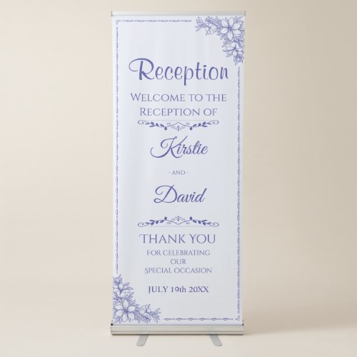 Blue Ornate Wedding Reception Welcome Retractable Banner