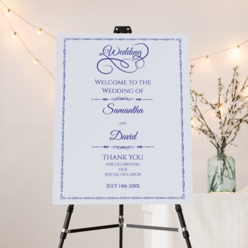 Blue Ornate Wedding Welcome Foam Board