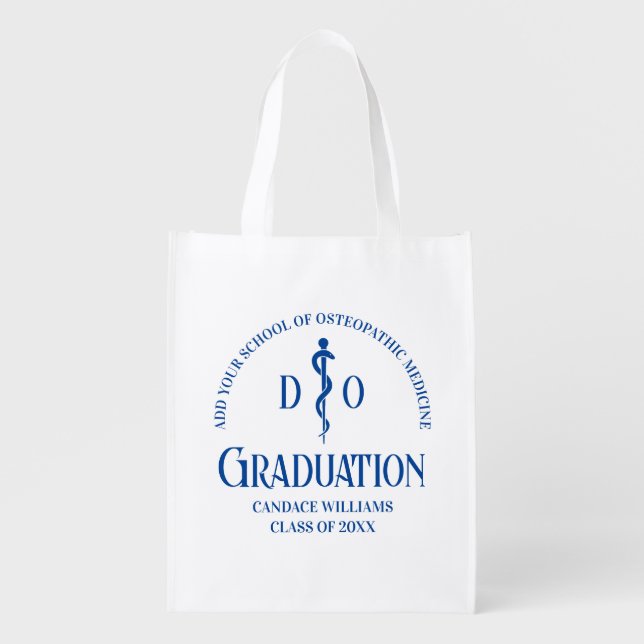 Blue Osteopathic Medical School Graduation Grocery Bag (Front)