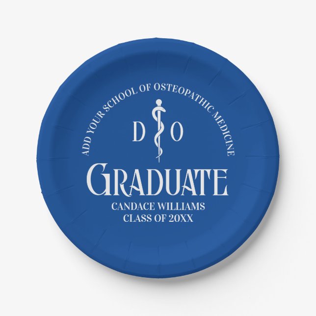 Blue Osteopathic Medical School Graduation Party Paper Plates (Front)