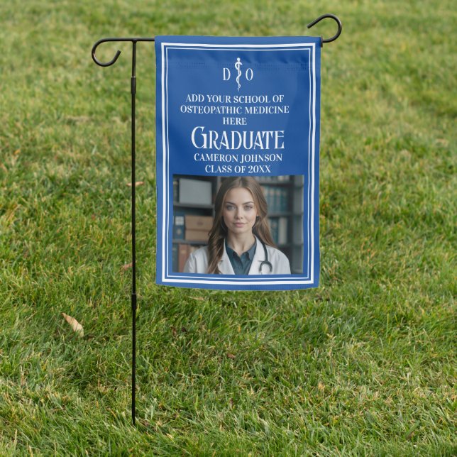 Blue Osteopathic Medical School Graduation Photo Garden Flag (In SItu)