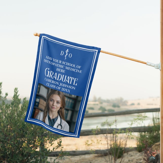 Blue Osteopathic Medical School Graduation Photo House Flag (Insitu (Back))
