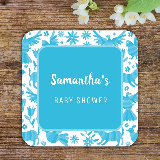 Blue otomi mexican baby shower Paper Plate Square Square Sticker (Creator Uploaded)